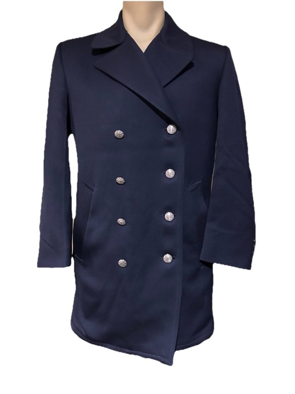 VTG Fire Department FD Dress Coat Navy Double Breasted Quilted Silver Buttons 44